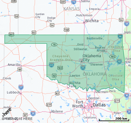 Map showing the ZIP Codes in the State of Oklahoma