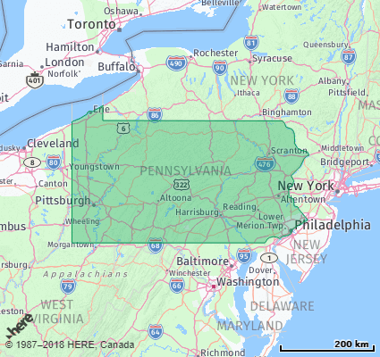 Map showing the ZIP Codes in the State of Pennsylvania