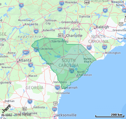 South Carolina State Map Map showing the ZIP Codes in the State of South Carolina
