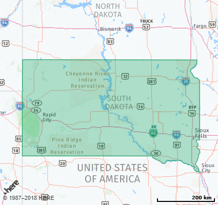 South Dakota State Map Map showing the ZIP Codes in the State of South Dakota