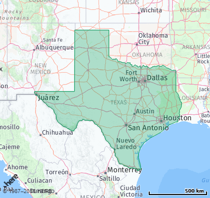 Map showing the ZIP Codes in the State of Texas