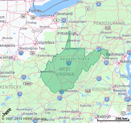 Map showing the ZIP Codes in the State of West Virginia