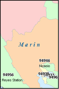 MARIN County, California Digital ZIP Code Map