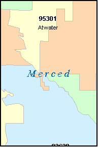 MERCED County, California Digital ZIP Code Map