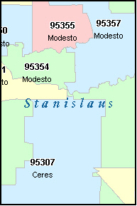 STANISLAUS County California Digital ZIP Code Map
