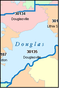 DOUGLASVILLE Georgia, GA ZIP Code Map Downloads