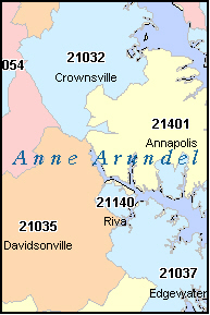 zip code map arundel anne county md maryland codes