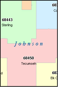 JOHNSON County, Nebraska Digital ZIP Code Map