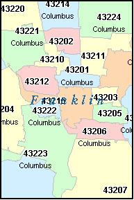 COLUMBUS Ohio, OH ZIP Code Map Downloads