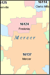 MERCER County, Pennsylvania Digital ZIP Code Map