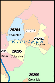 COLUMBIA South Carolina, SC ZIP Code Map Downloads