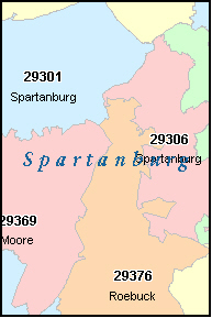 SPARTANBURG County, South Carolina Digital ZIP Code Map