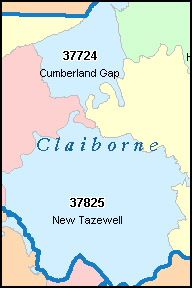 CLAIBORNE County, Tennessee Digital ZIP Code Map