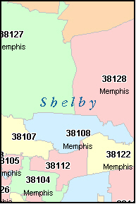 SHELBY County, Tennessee Digital ZIP Code Map