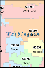 WASHINGTON County, Wisconsin Digital ZIP Code Map