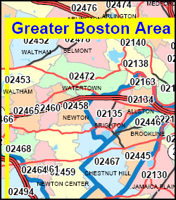 Massachusetts ZIP Code Map including County Maps