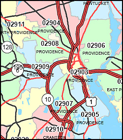 Rhode Island ZIP Code Map including County Maps